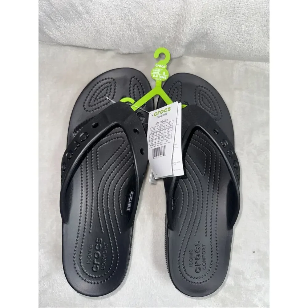 CROCS NEW Baya II Flip Mens 10 Womens 12 Black Comfort Flip Flops Sandals Beach